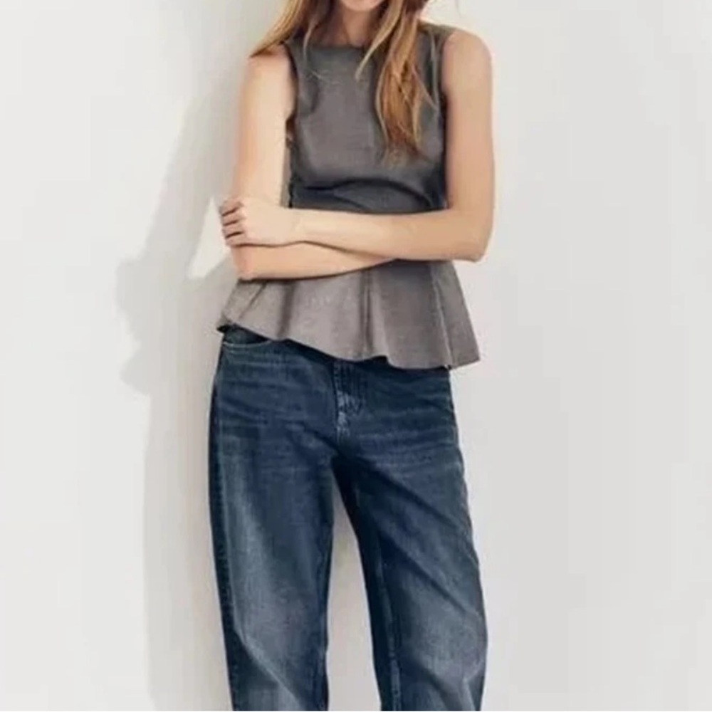 ZARA NWT Navy Pinstripe Top